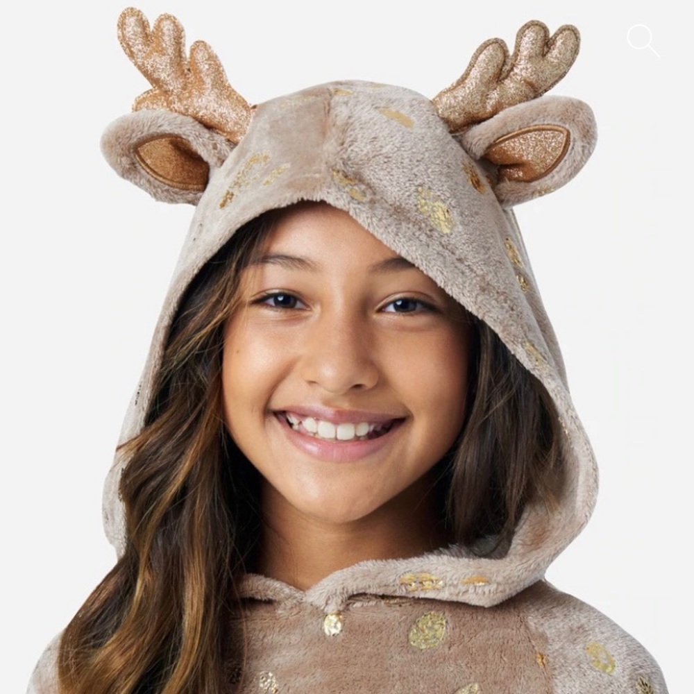Justice holiday Reindeer hooded pajama set with reindeer ears.